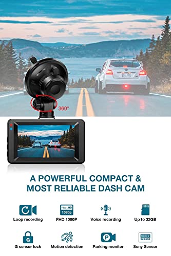 Dashcam【2022 New Version】Dash Camera for cars 1080P Full HD DVR Dashboard Camera 3"IPS Screen Driving Recorder 170°Wide Angle Lens Night Vision G-Sensor Loop Recording Motion Detection Parking Monitor