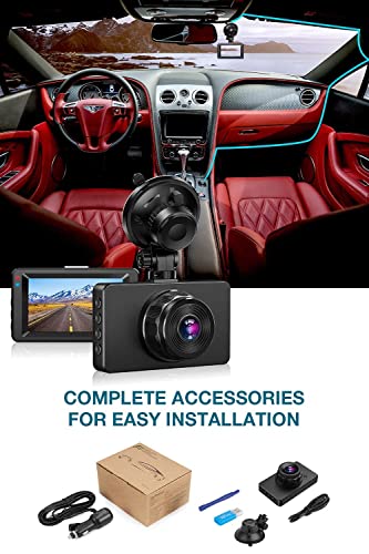 Dashcam【2022 New Version】Dash Camera for cars 1080P Full HD DVR Dashboard Camera 3"IPS Screen Driving Recorder 170°Wide Angle Lens Night Vision G-Sensor Loop Recording Motion Detection Parking Monitor