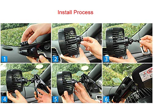 Alagoo Car Fan 6'' 12V Fan Cool Gadgets Clip Fan for Front Rear Seat Passenger Portable Car Seat Fan Electric Car Fans Quiet Car Air Conditioner with Cigarette Lighter Plug for Car/Vehicle SUV, RV