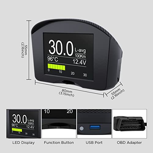 Head-Up Display, Speedometer Car Alarm Car OBD HUD Multi-Function Digital Meter Driving Computer Display with LED Head Unit, Scan and Clear DTCs