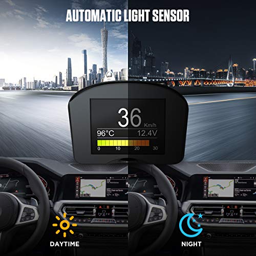 Head-Up Display, Speedometer Car Alarm Car OBD HUD Multi-Function Digital Meter Driving Computer Display with LED Head Unit, Scan and Clear DTCs