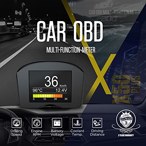 Head-Up Display, Speedometer Car Alarm Car OBD HUD Multi-Function Digital Meter Driving Computer Display with LED Head Unit, Scan and Clear DTCs