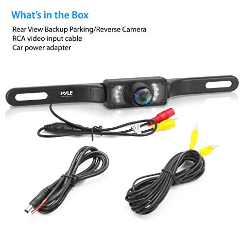 Pyle PLCM10 Rear View Backup Parking Reverse Camera, License Plate Mount, Weatherproof, Night Vision, Distance Scale Lines, Swivel Angle Adjustable Cam