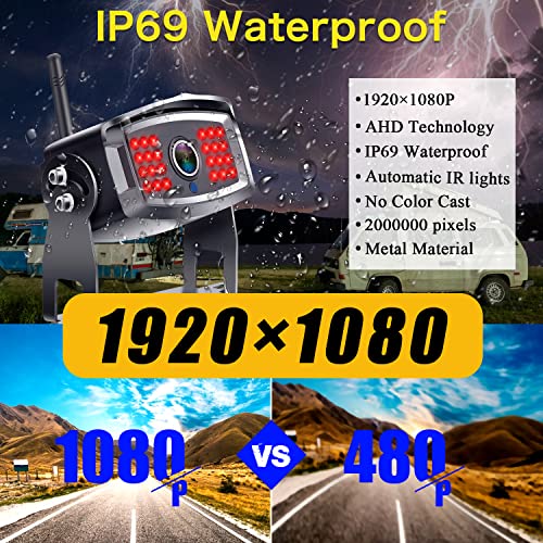 LeeKooLuu RV Backup Camera Wireless HD 1080P 7 Inch DVR Touch Key Monitor 2 Rear View Cameras Adapter for Furrion Pre-Wired RVs Trailers Campers Trucks IP 69 Waterproof Night Vision LK9