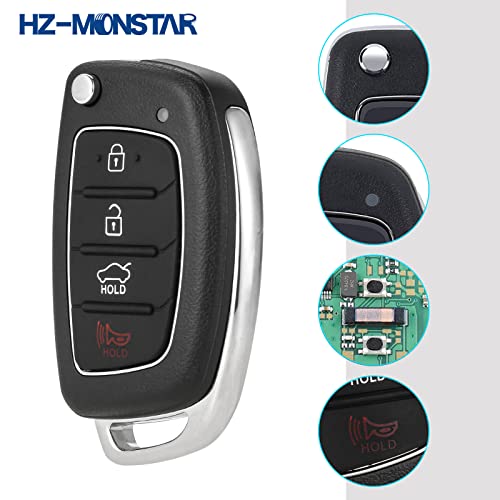 HZ-MONSTAR 4 Buttons Remote Flip Key Fob, Car Key Fob Keyless Entry Remote Compatible with Hyundai 2015 2016 2017 Sonata OEM Remote Key, P/N: 95430-C1010/433 MHz TQ8-RKE-4F16