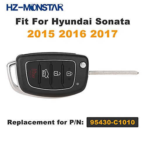 HZ-MONSTAR 4 Buttons Remote Flip Key Fob, Car Key Fob Keyless Entry Remote Compatible with Hyundai 2015 2016 2017 Sonata OEM Remote Key, P/N: 95430-C1010/433 MHz TQ8-RKE-4F16