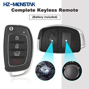 HZ-MONSTAR 4 Buttons Remote Flip Key Fob, Car Key Fob Keyless Entry Remote Compatible with Hyundai 2015 2016 2017 Sonata OEM Remote Key, P/N: 95430-C1010/433 MHz TQ8-RKE-4F16