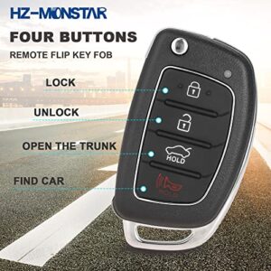 HZ-MONSTAR 4 Buttons Remote Flip Key Fob, Car Key Fob Keyless Entry Remote Compatible with Hyundai 2015 2016 2017 Sonata OEM Remote Key, P/N: 95430-C1010/433 MHz TQ8-RKE-4F16