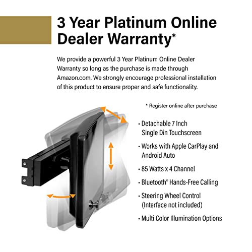 Sound Storm Laboratories DD7CPA-S Car Audio Stereo System - Apple CarPlay, Android Auto, Single Din with 7 Inch Touchscreen, Bluetooth Audio & Calling Head Unit, No CD Player, Radio Receiver