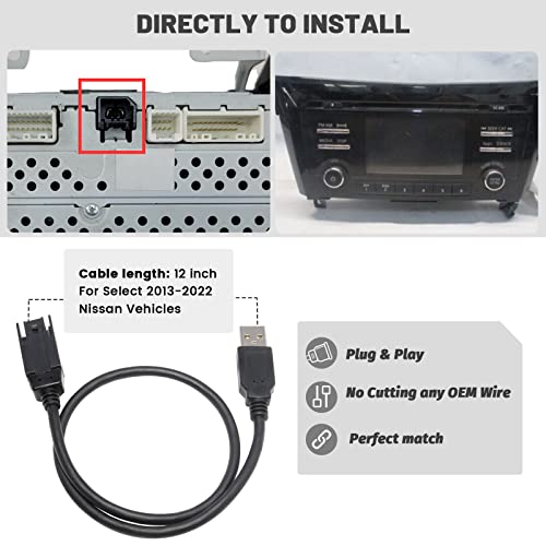 RED WOLF Car Stereo Factory USB Port Cable Wiring Harness Retention Fit Nissan 2013-2022 Rogue Frontier Titan Sentra Retain OE USB Wire Connector Adapter Mount Aftermarket Radio CD Player HU