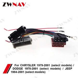 ZWNAV ISO Car Radio Wire Cable Wiring Harness Stereo Adapter Connector Adaptor Plug Power and LoudspeakerFit for Chrysler 1979-2001,Dodge 1978-2001,Jeep 1984-2001 (Select Models)