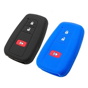 eyanbis silicone key fob cover fit for toyota c-hr corolla rav4 highlander prius prime c v smart 3 buttons key fob | car accessories | remote key protection case – black & blue