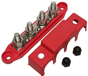 (red) 3/8″ 4 stud power distribution block -busbar- with cover – made in the usa