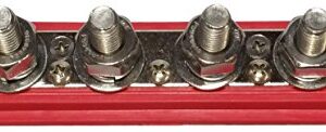 (Red) 3/8" 4 Stud Power Distribution Block -BUSBAR- with Cover - Made in The USA