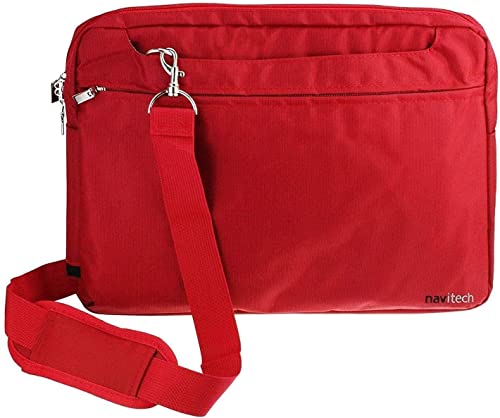 Navitech Red Sleek Water Resistant Travel Bag - Compatible with NAVISKAUTO 14" Large Screen Portable Car Blu Ray DVD Player