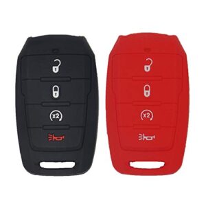 exuntech 2pcs silicone 4 buttons rubber remote smart key fob smart key fob cover pouch glove keyless entry case for dodge ram 1500 2019 2020 oht-4882056 68401332aa ,black+red