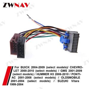 ZWNAV ISO Car Radio Wire Cable Wiring Harness Stereo Adapter Connector Adaptor Plug Fit For BUICK 2004+, CHEVROLET 2000+, GMS 2001+, HUMMER H3 2006+, PONTIAC 2001+,OLDSMOBILE 2001+,SUZUKI Vitara 1999+