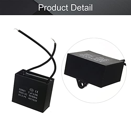 Fielect CBB61 Ceiling Fan Capacitor 7uF 450V AC 2 Wires Metallized Polypropylene Film Capacitors for Electric Fan Pump Motor Generator