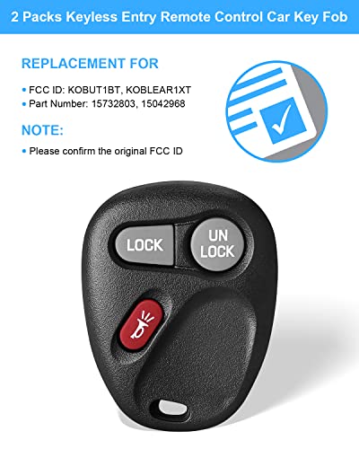 Keyless Entry Remote Control Car Key Fob Replacement for Chevy S10 Silverado Suburban Avalanche Tahoe, GMC Yukon Sonoma Sierra, Cadillac Escalade, 3 Button KOBLEAR1XT (2 Pack)