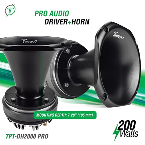 Timpano TPT-DH2000 PRO 2" Exit Compression Driver Horn 200 Watts Continuous Power 8 Ohm Pro Audio Aluminum Horn + Ferrite Driver