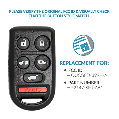 Keyless2Go Replacement for Keyless Entry Remote Car Key Fob for Select Honda Odyssey Vehicles That use OUCG8D-399H-A 72147-SHJ-A61, 6 Button