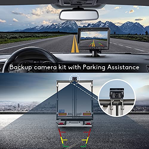 RV Backup Camera System, 7 inch 1080P HD Monitor Vehicle Backup Camera, Waterproof Rear View Camera with Night Vision 18 IR LED Reverse Truck Wired Back Up Camera for Cars/Trailer/Van/Jeep/SUV