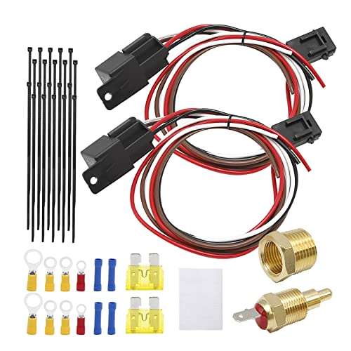 Aynaxcol Dual Electric Cooling Fan Wire Harness Kit Electric Fan Relay Kit Radiator 185 On 165 Off Thermostat 50 AMP Relay New