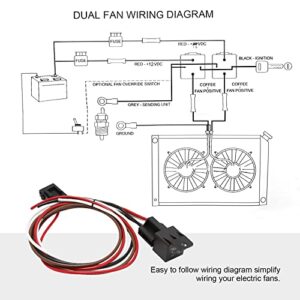 Aynaxcol Dual Electric Cooling Fan Wire Harness Kit Electric Fan Relay Kit Radiator 185 On 165 Off Thermostat 50 AMP Relay New