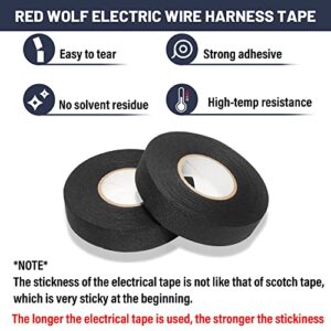 RED WOLF Wiring Harness Tape High Temp Wire Cable Loom Self-Adhesive Fabric Tape for Electrical Automotive Engine Harness Wrap Protection Noise Damping Cables Fixed 3/4 Inch x 50 FT 5 Rolls