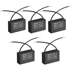 uxcell ceiling fan capacitor cbb61 1.5uf 450v ac 2 wires metalized polypropylene film capacitors 37×23.5×12.6mm for water pump motor generator, pack of 5