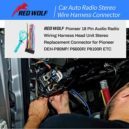RED WOLF Pioneer 18 Pin Audio Radio Wiring Harness Head Unit Stereo Replacement Connector for Pioneer DEH-P80MP/ P6600R/ P8100R ETC