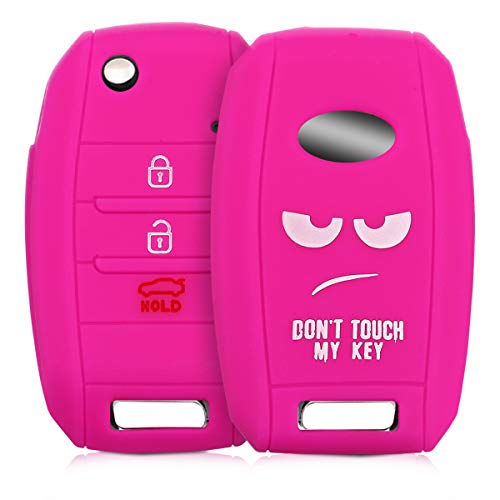 kwmobile Silicone Key Fob Cover Compatible with Kia 3-4 Button Car Key - Don't Touch My Key White/Dark Pink