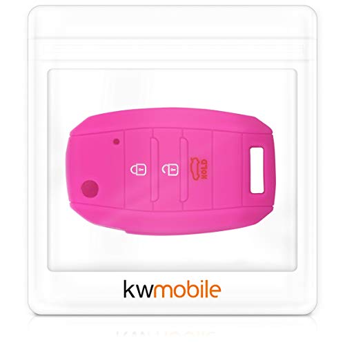 kwmobile Silicone Key Fob Cover Compatible with Kia 3-4 Button Car Key - Don't Touch My Key White/Dark Pink