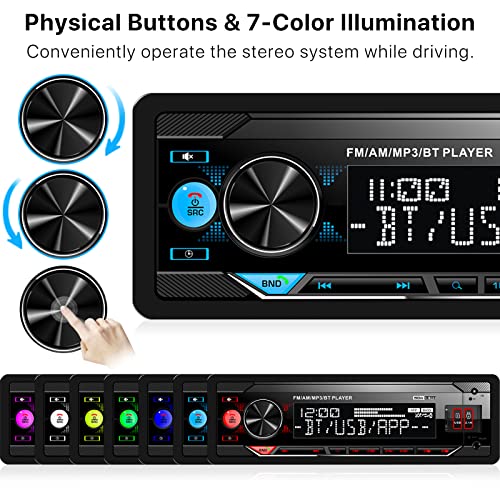 Single Din Car Stereo with Bluetooth: in Dash Digital Multimedia Receiver - Dual USB SD AUX Input | AM FM Car Radio | APP Control | Wireless Remote | Quick Charge