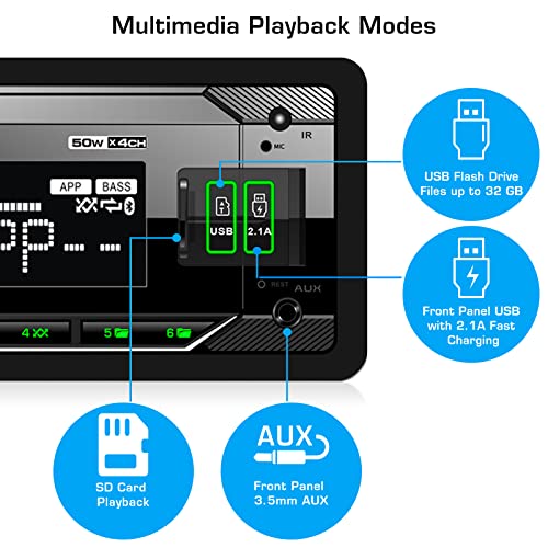 Single Din Car Stereo with Bluetooth: in Dash Digital Multimedia Receiver - Dual USB SD AUX Input | AM FM Car Radio | APP Control | Wireless Remote | Quick Charge