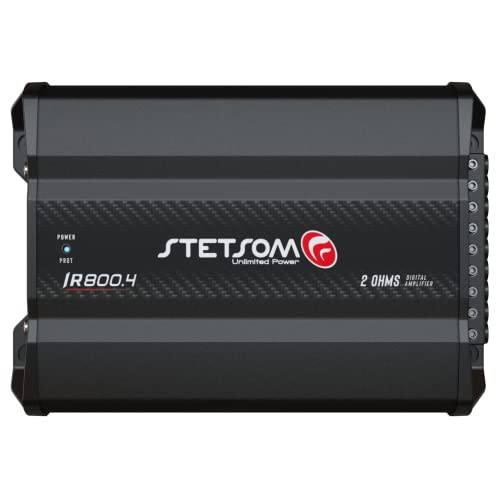 Stetsom IR 800.4 Compact 2 Ohms Digital Multi Channel Amplifier 800 Watts RMS 4 Channels 2Ω Stable Full Range HD Sound Quality Car Stereo MD Crossover HPF LPF Bass Boost Front Rear Bridge Speakers