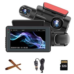 dash cam front and rear, dash camera for cars 1080p full hd dual dashboard camera recorder 3″ ips screen in car camera night vision,motion detection parking monitor g-sensor+ 32g sd card