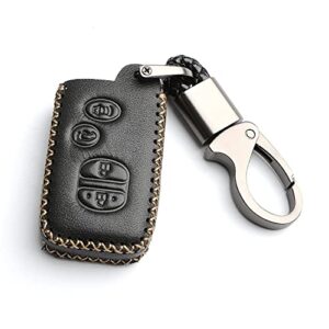 wfmj leather for toyota camry avalon corolla highlander prius rav4 venza remote 4 buttons key case holder cover fob chain (black)