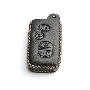 WFMJ Leather for Toyota Camry Avalon Corolla Highlander Prius RAV4 Venza Remote 4 Buttons Key Case Holder Cover Fob Chain (Black)