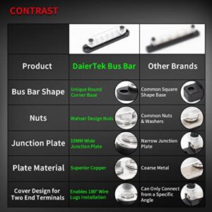 DaierTek Battery Bus Bar 12V Marine 7 x 1/4" (M6) Power Distribution Block with Cover 12V - 48V Positive & Negative Busbar Terminal Block for Automotive Car Boat