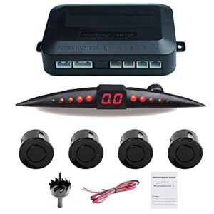 tiemahun black car parking sensor vehicle truck reverse backup radar system with led digital display，4 weather proof parking sensors & sound warning（bibibi） (x67d)