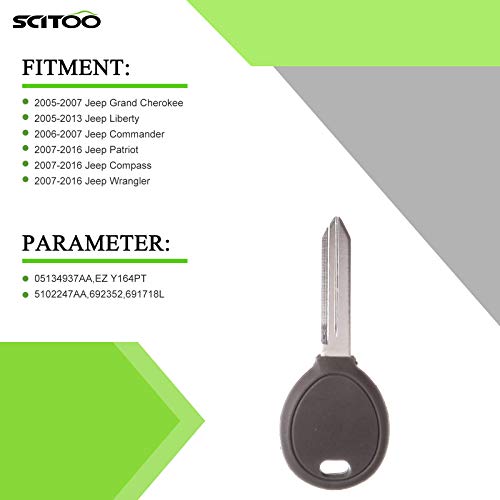 SCITOO Compatible with Keyless Entry Kit, 2 New Uncut Key Fob Replacement Transponder Chip Ignition Key 46 Blank Blade Tan Head 04-16 for Jeep for Patriot for Commander 5102247AA