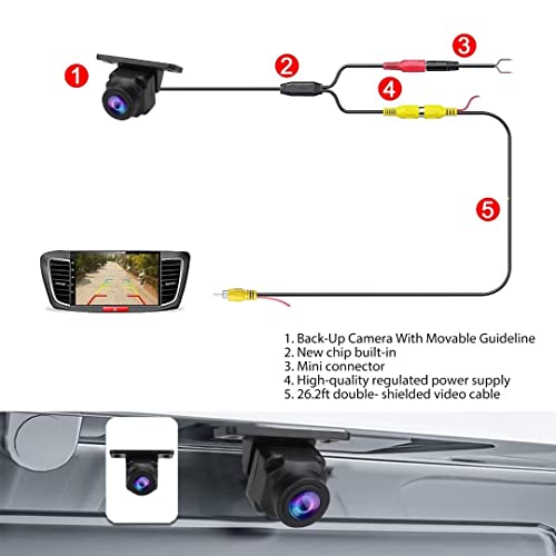 Car Rear View Backup Camera Reverse Wide Angle Night Vision Waterproof Parking Assistance Camera Dynamic Trajectory Guide Line;IP67 Rated Waterproof;High Definiti