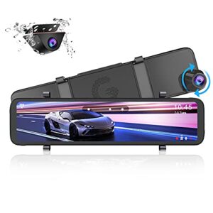 nexigo d80 2.5k mirror dash cam front and rear with sony imx335 starvis sensor, 12 inch full touch screen, super night vision, emergency recording, waterproof rearview camera, parking assistance