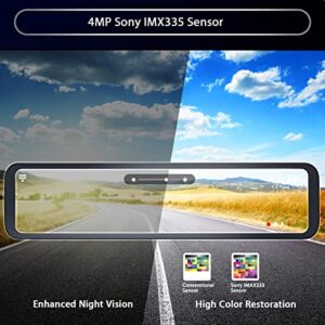 NexiGo D80 2.5K Mirror Dash Cam Front and Rear with Sony IMX335 STARVIS Sensor, 12 Inch Full Touch Screen, Super Night Vision, Emergency Recording, Waterproof Rearview Camera, Parking Assistance