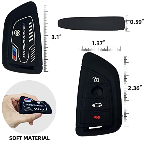 GLAHORSE Rubber Smart 4 Buttons Key Cover Fob Case Shell Keyless Protector Jacket Glove Holder for BMW 1 3 5 7 Series 530 F48 X1 X2 X3 X4 X5 X6 3D Laser Engraving Technology (Black-1pcs)