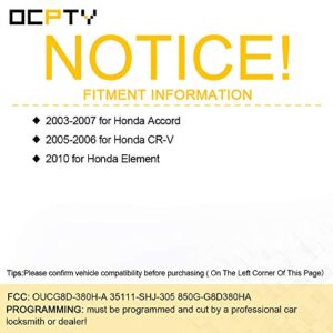 OCPTY 2X Flip Key Entry Remote Control Entry Remote key Fob Transponder Ignition Key replacement for 04-2 for H onda Accord CR-V fcc:OUCG8D-380H-A 35111-SHJ-305 850G-G8D380HA