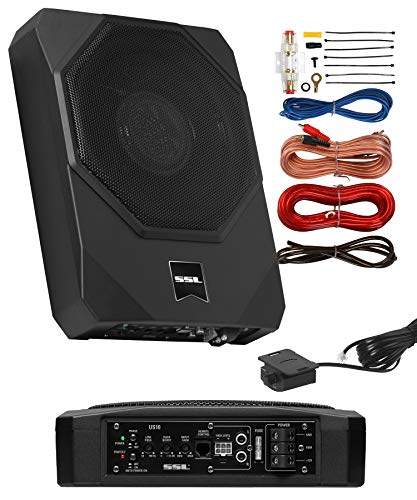 Sound Storm Laboratories US10K 10 Inch Under Seat Powered Car Audio Subwoofer - 1000 Watts Max, Low Profile, Built in Amplifier, for Truck, Boxes and Enclosures, Remote Subwoofer Control