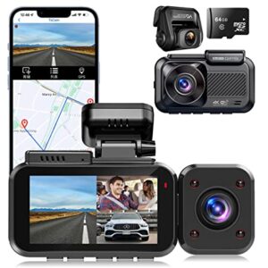 BPYY 3 Channel 4K Dash Cam, 4K+1080P+1080P Front and Rear and Interior, Dash Camera for Cars Built-in 5G WiFi GPS, HD Camera, 24-Hour Parking Mode, WDR, IR Night Vision, G Sensor, Support up to 256G