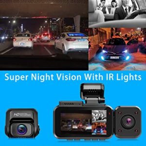 BPYY 3 Channel 4K Dash Cam, 4K+1080P+1080P Front and Rear and Interior, Dash Camera for Cars Built-in 5G WiFi GPS, HD Camera, 24-Hour Parking Mode, WDR, IR Night Vision, G Sensor, Support up to 256G